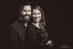 Family portrait in studio with dog