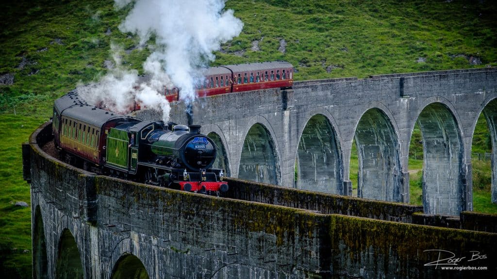 The Harry Potter Steam Train at the Glenfinnan viaduct in the highlands