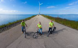 team on bikes from drone