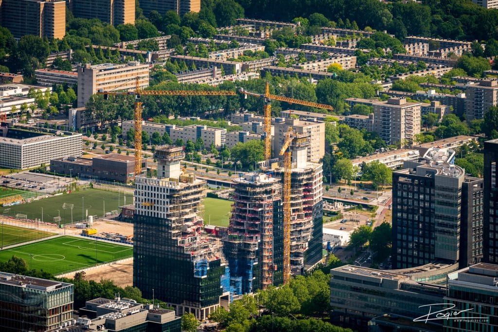 Luchtfotografie van bouwproject op de Zuidas