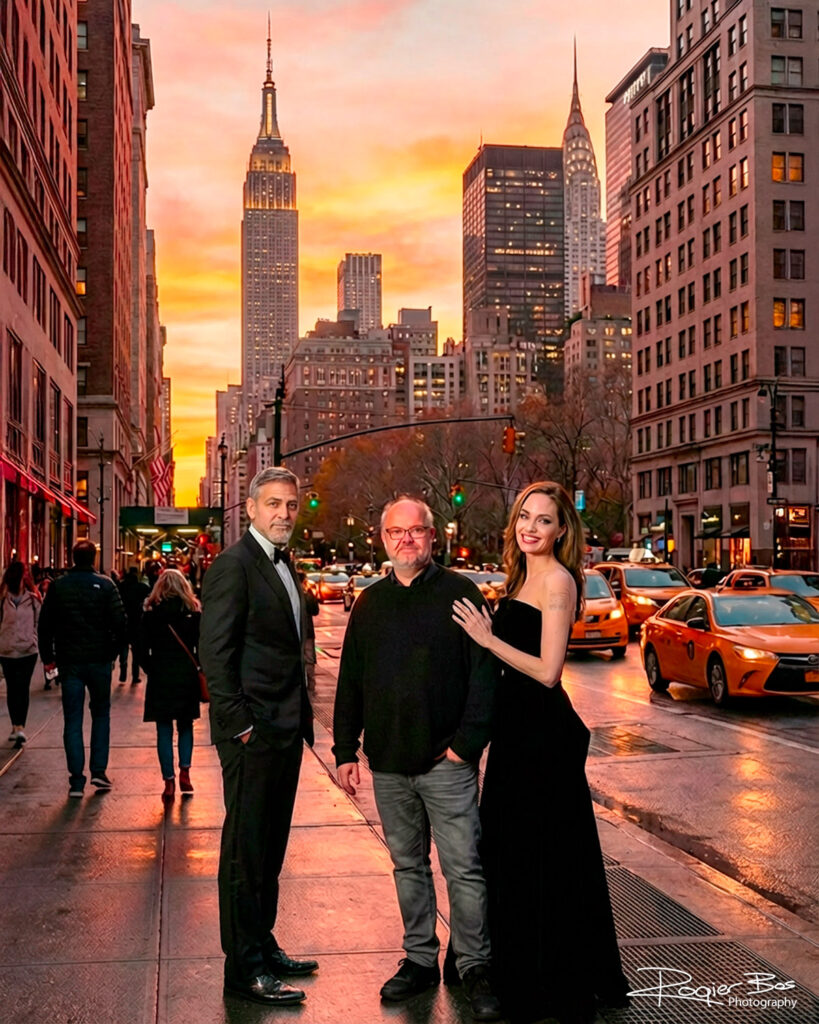 In welke omgeving mag ik u genereren? Met AI plaatste ik mezelf in New York met mijn goede vrienden George en Angelina.